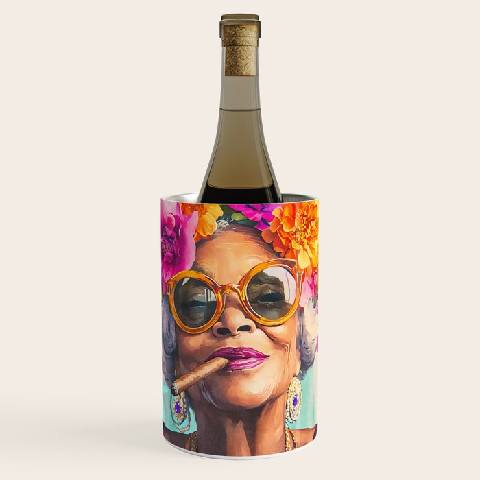 Joie De Vivre Ageless Style Flower Power Woman Portrait Wine Chiller Gallery Image 1