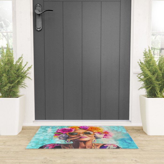 Joie De Vivre Ageless Style Flower Power Woman Portrait Welcome Mat Gallery Image 3