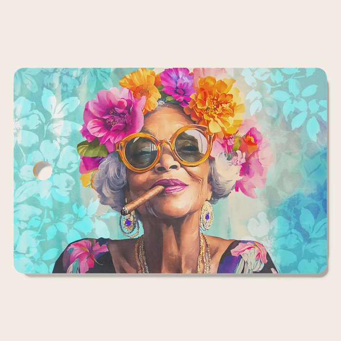Joie De Vivre Ageless Style Flower Power Woman Portrait Cutting Board Gallery Image 1