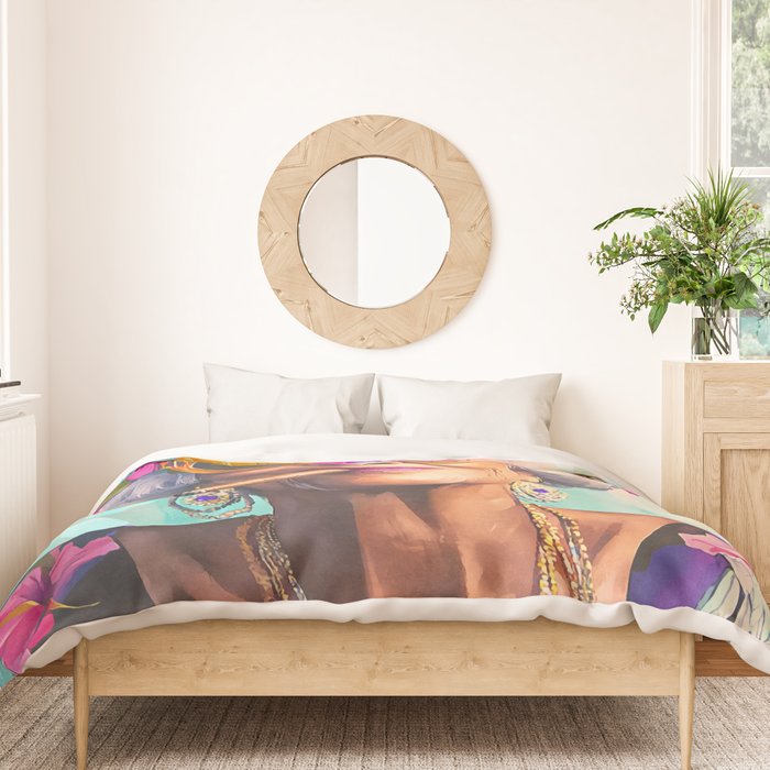 Joie De Vivre Ageless Style Flower Power Woman Portrait Duvet Cover Gallery Image 3