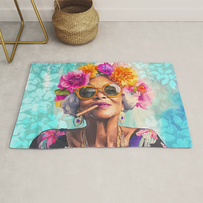 Joie De Vivre Ageless Style Flower Power Woman Portrait Rug Gallery Image 1