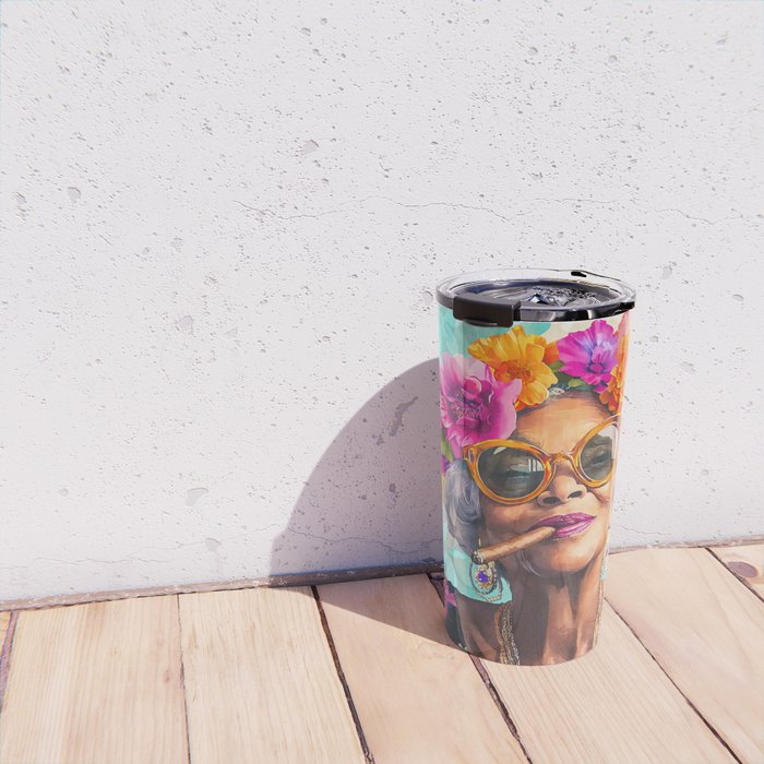 Joie De Vivre Ageless Style Flower Power Woman Portrait Travel Mug Gallery Image 4