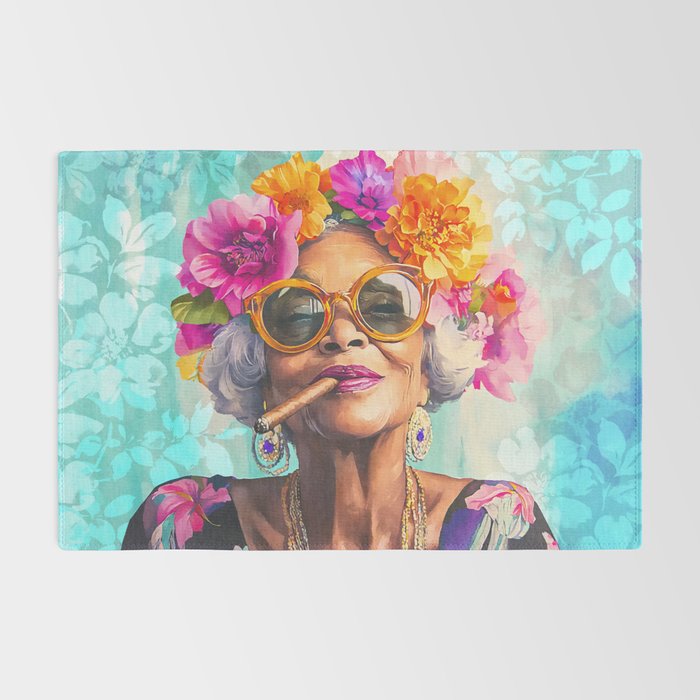 Joie De Vivre Ageless Style Flower Power Woman Portrait Rug Gallery Image 2