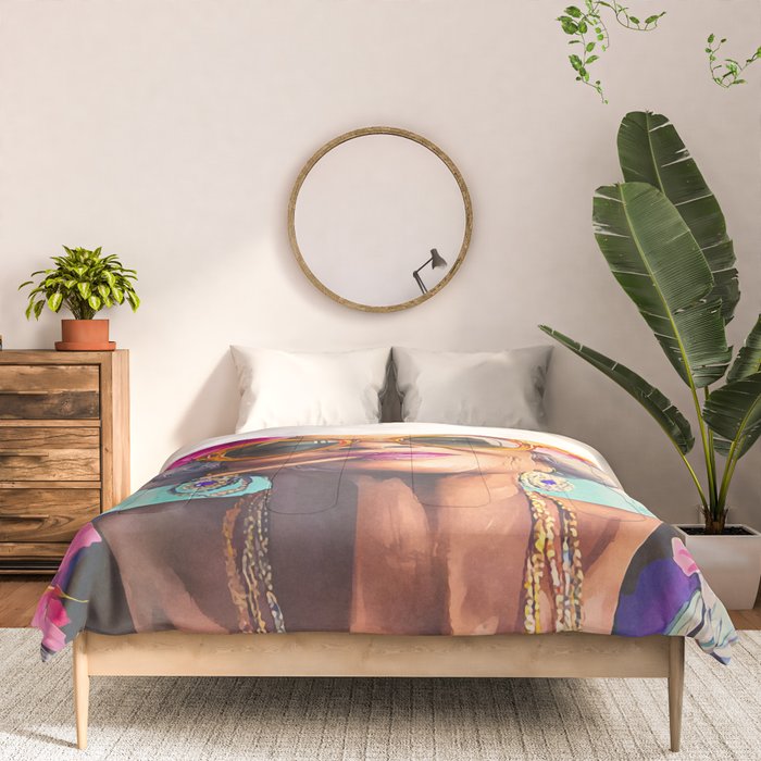 Joie De Vivre Ageless Style Flower Power Woman Portrait Comforter Gallery Image 3