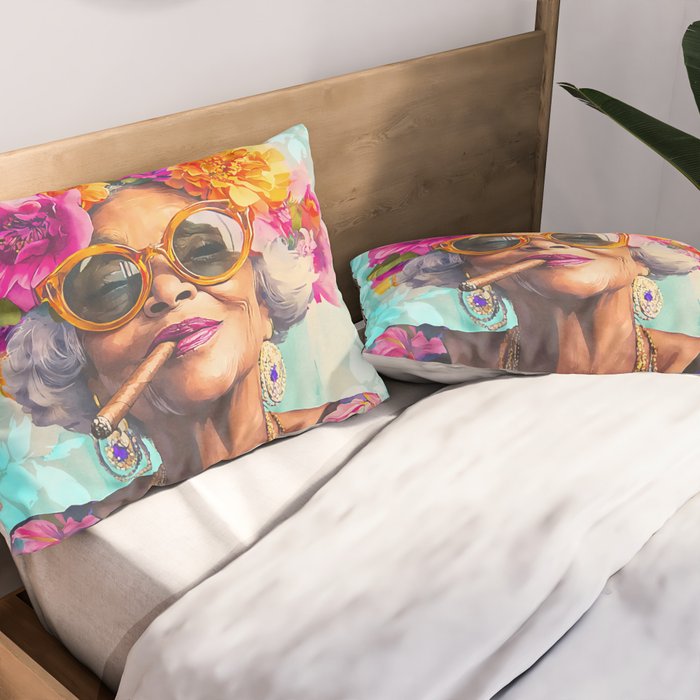 Joie De Vivre Ageless Style Flower Power Woman Portrait Pillow Sham Gallery Image 2