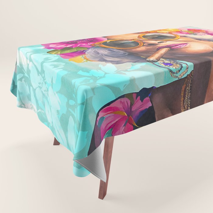 Joie De Vivre Ageless Style Flower Power Woman Portrait Tablecloth Gallery Image 1