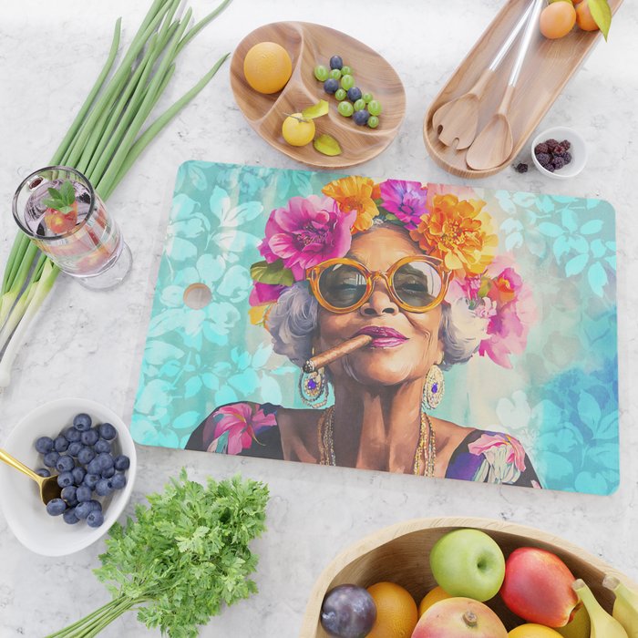 Joie De Vivre Ageless Style Flower Power Woman Portrait Cutting Board Gallery Image 2
