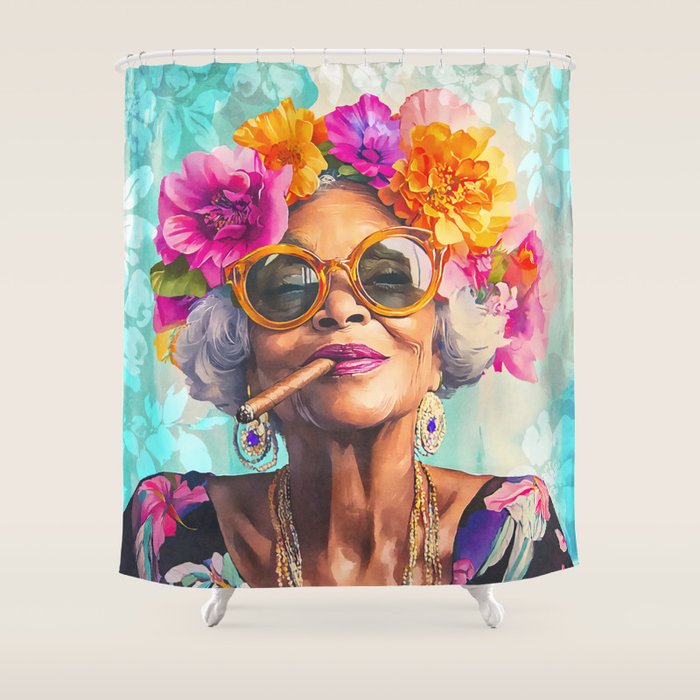 Joie De Vivre Ageless Style Flower Power Woman Portrait Shower Curtain Gallery Image 1