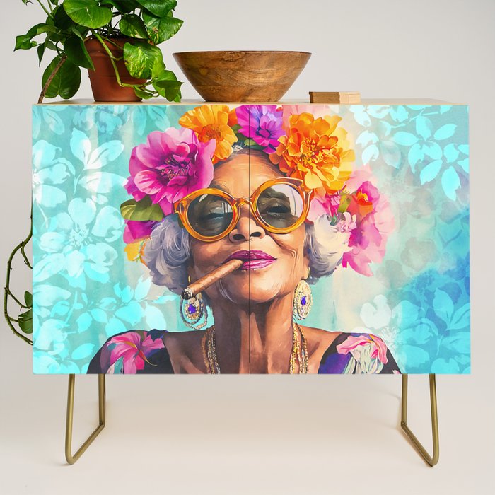 Joie De Vivre Ageless Style Flower Power Woman Portrait Credenza Gallery Image 1