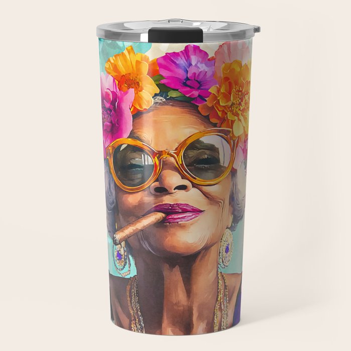 Joie De Vivre Ageless Style Flower Power Woman Portrait Travel Mug Gallery Image 1
