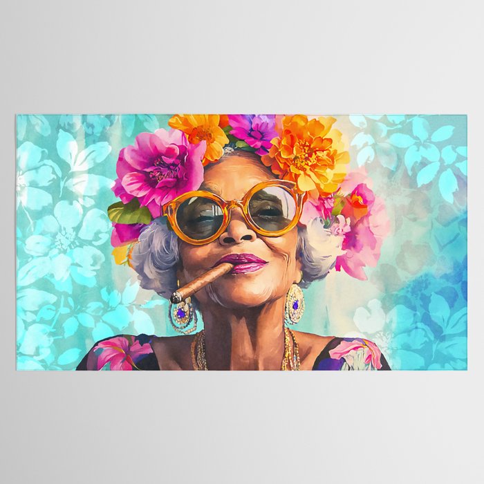 Joie De Vivre Ageless Style Flower Power Woman Portrait Tablecloth Gallery Image 2