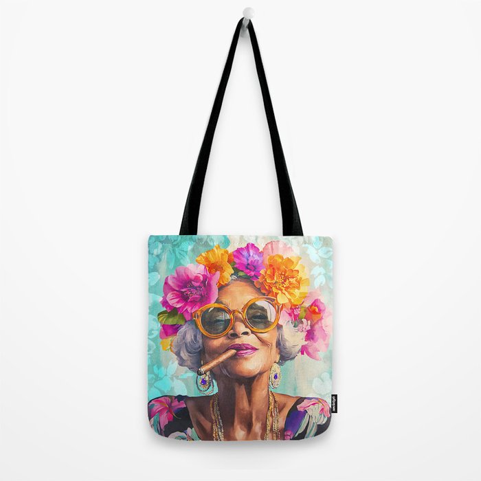 Joie De Vivre Ageless Style Flower Power Woman Portrait Tote Bag Gallery Image 2
