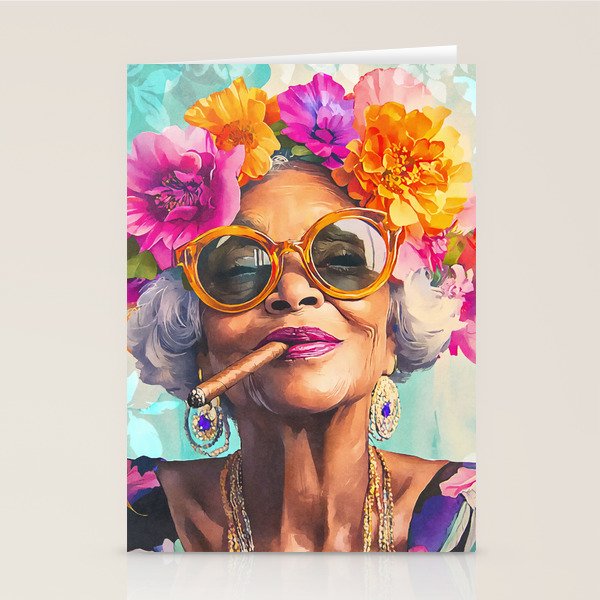 Joie De Vivre Ageless Style Flower Power Woman Portrait Stationery Card Gallery Image 1