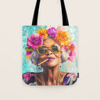 Joie De Vivre Ageless Style Flower Power Woman Portrait Tote Bag Gallery Image 1