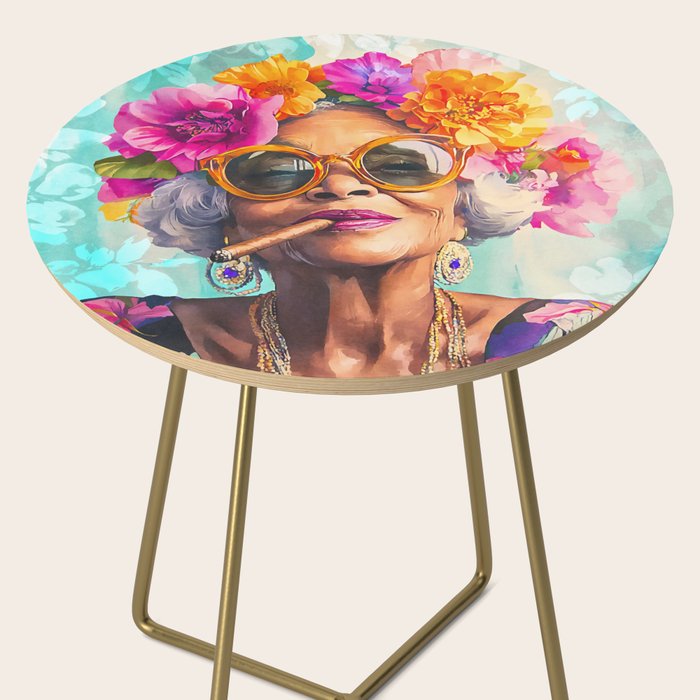 Joie De Vivre Ageless Style Flower Power Woman Portrait Side Table Gallery Image 2