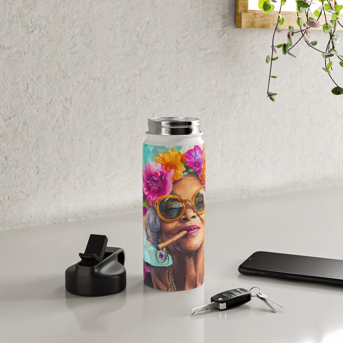 Joie De Vivre Ageless Style Flower Power Woman Portrait Water Bottle Gallery Image 4