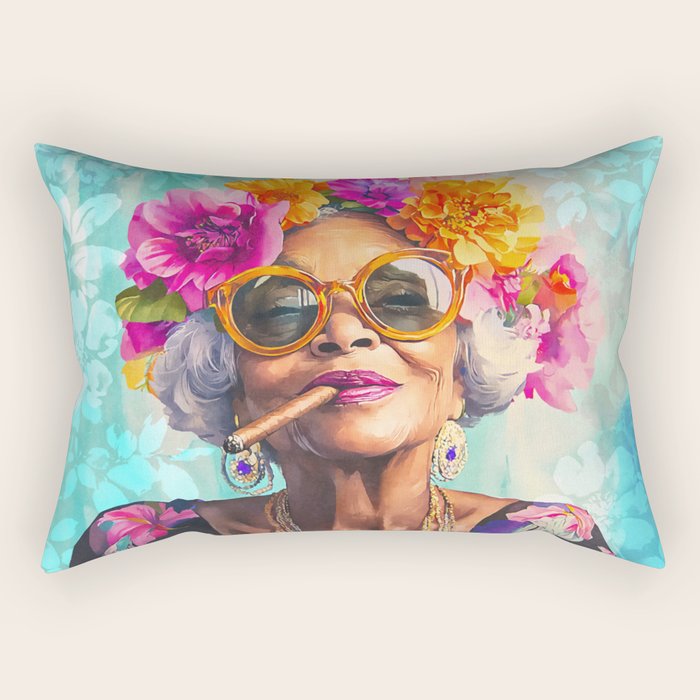 Joie De Vivre Ageless Style Flower Power Woman Portrait Rectangular Pillow Gallery Image 2