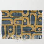 Mid Century Modern Abstract Piquet Multi Pattern in Dark Mustard and Navy Blue Wall Hanging Gallery Image 1