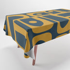 Mid Century Modern Abstract Piquet Multi Pattern in Dark Mustard and Navy Blue Tablecloth Gallery Image 1