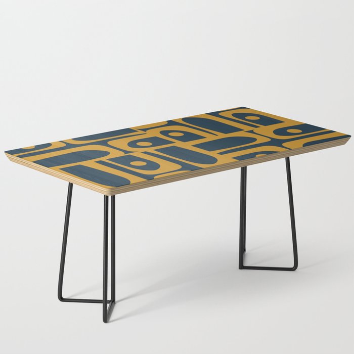Mid Century Modern Abstract Piquet Multi Pattern in Dark Mustard and Navy Blue Coffee Table Gallery Image 1