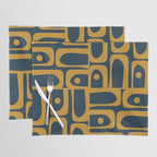 Mid Century Modern Abstract Piquet Multi Pattern in Dark Mustard and Navy Blue Placemat Gallery Image 1