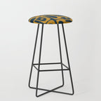 Mid Century Modern Abstract Piquet Multi Pattern in Dark Mustard and Navy Blue Stool Gallery Image 1