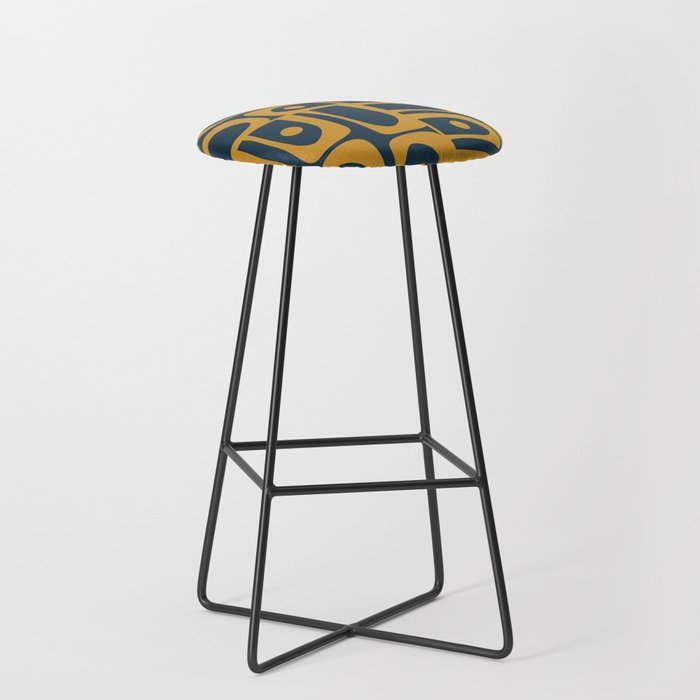 Mid Century Modern Abstract Piquet Multi Pattern in Dark Mustard and Navy Blue Stool Gallery Image 1