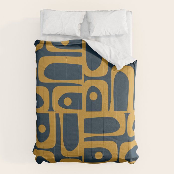 Mid Century Modern Abstract Piquet Multi Pattern in Dark Mustard and Navy Blue Comforter Gallery Image 6