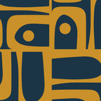 Mid Century Modern Abstract Piquet Multi Pattern in Dark Mustard and Navy Blue Coffee Mug Gallery Image 2