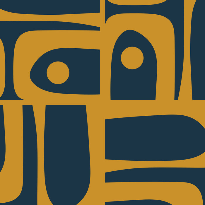 Mid Century Modern Abstract Piquet Multi Pattern in Dark Mustard and Navy Blue Coffee Mug Gallery Image 2