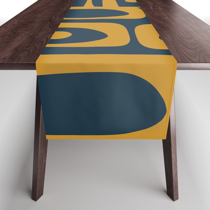 Mid Century Modern Abstract Piquet Multi Pattern in Dark Mustard and Navy Blue Table Runner Gallery Image 1