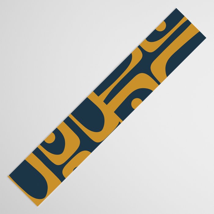 Mid Century Modern Abstract Piquet Multi Pattern in Dark Mustard and Navy Blue Table Runner Gallery Image 3