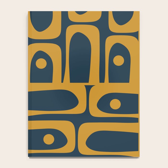 Mid Century Modern Abstract Piquet Multi Pattern in Dark Mustard and Navy Blue Notebook Gallery Image 4