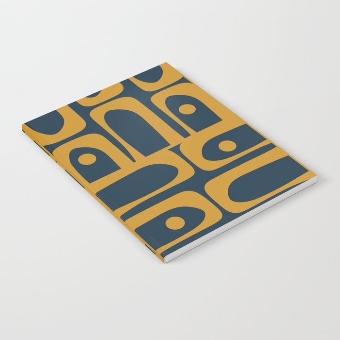 Mid Century Modern Abstract Piquet Multi Pattern in Dark Mustard and Navy Blue Notebook Gallery Image 2