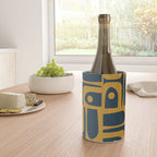 Mid Century Modern Abstract Piquet Multi Pattern in Dark Mustard and Navy Blue Wine Chiller Gallery Image 4