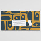 Mid Century Modern Abstract Piquet Multi Pattern in Dark Mustard and Navy Blue Desk Mat Gallery Image 1