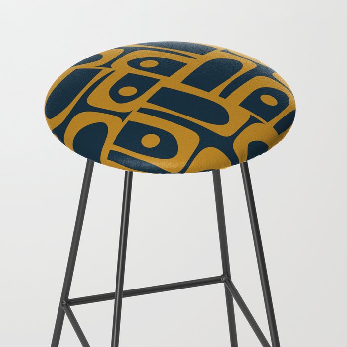 Mid Century Modern Abstract Piquet Multi Pattern in Dark Mustard and Navy Blue Stool Gallery Image 2