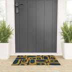 Mid Century Modern Abstract Piquet Multi Pattern in Dark Mustard and Navy Blue Welcome Mat Gallery Image 3