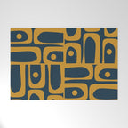 Mid Century Modern Abstract Piquet Multi Pattern in Dark Mustard and Navy Blue Welcome Mat Gallery Image 1