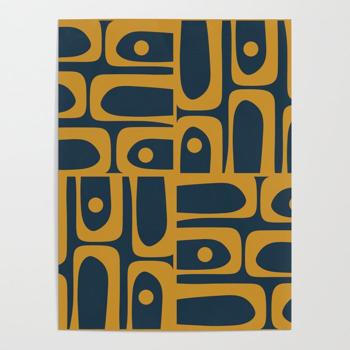 Mid Century Modern Abstract Piquet Multi Pattern in Dark Mustard and Navy Blue Poster Gallery Image 4