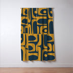 Mid Century Modern Abstract Piquet Multi Pattern in Dark Mustard and Navy Blue Window Curtain Gallery Image 3