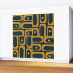 Mid Century Modern Abstract Piquet Multi Pattern in Dark Mustard and Navy Blue Wall Mural Gallery Image 2