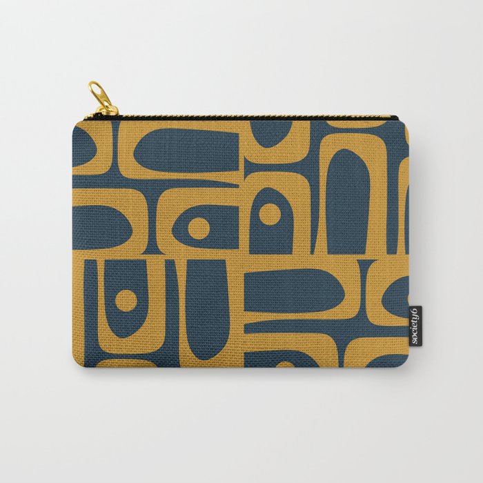 Mid Century Modern Abstract Piquet Multi Pattern in Dark Mustard and Navy Blue Carry All Pouch Gallery Image 1