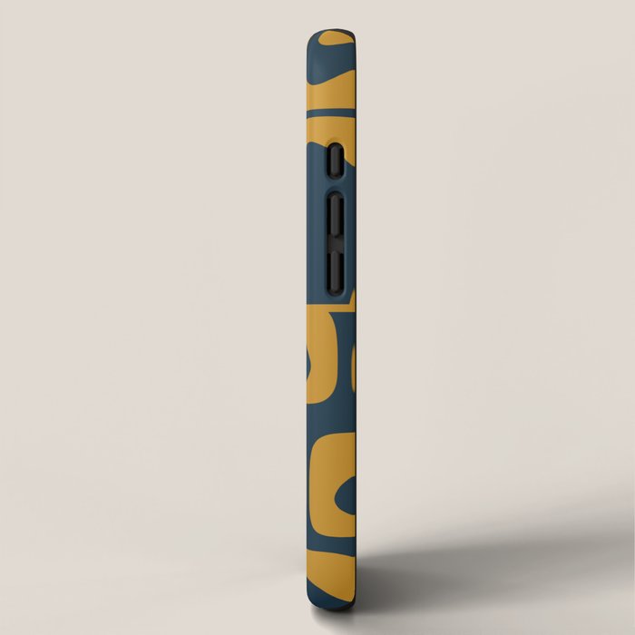 Mid Century Modern Abstract Piquet Multi Pattern in Dark Mustard and Navy Blue iPhone Case Gallery Image 2