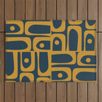 Mid Century Modern Abstract Piquet Multi Pattern in Dark Mustard and Navy Blue Outdoor Rug Gallery Image 1