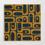 Mid Century Modern Abstract Piquet Multi Pattern in Dark Mustard and Navy Blue Wood Wall Art Gallery Image 1