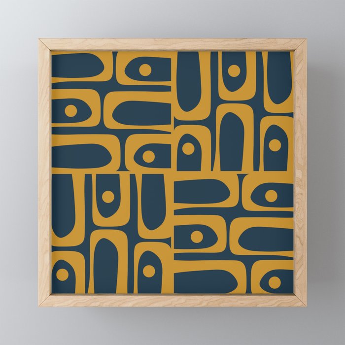 Mid Century Modern Abstract Piquet Multi Pattern in Dark Mustard and Navy Blue Mini Art Print Gallery Image 1