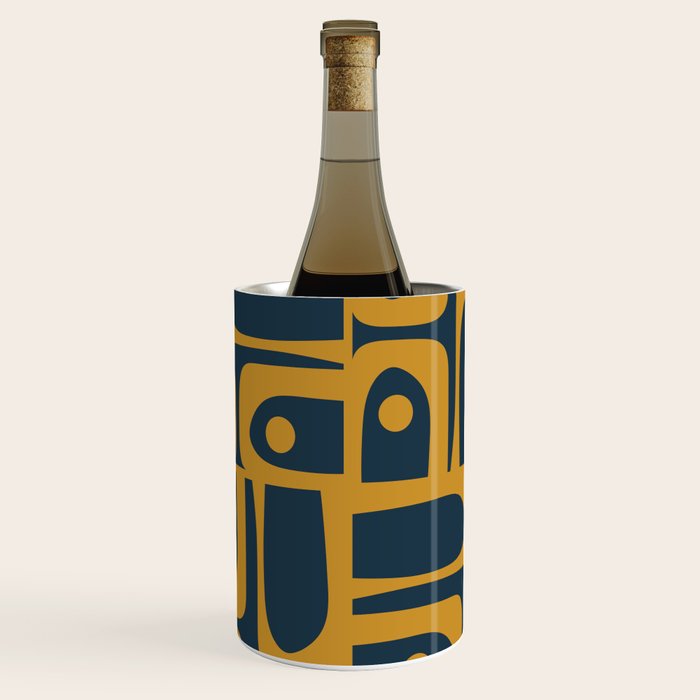 Mid Century Modern Abstract Piquet Multi Pattern in Dark Mustard and Navy Blue Wine Chiller Gallery Image 1