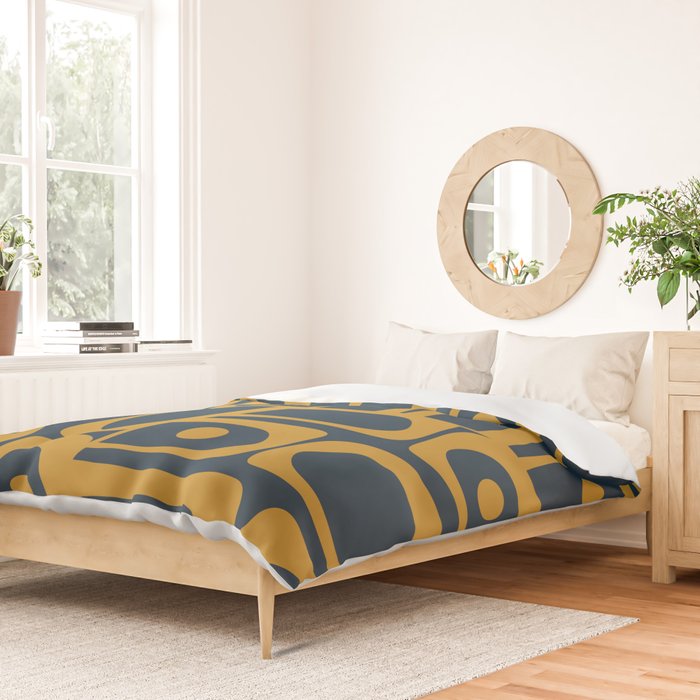 Mid Century Modern Abstract Piquet Multi Pattern in Dark Mustard and Navy Blue Duvet Cover Gallery Image 2
