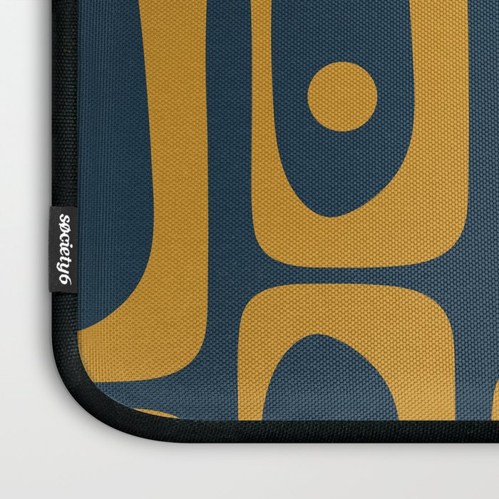 Mid Century Modern Abstract Piquet Multi Pattern in Dark Mustard and Navy Blue Laptop Sleeve Gallery Image 3